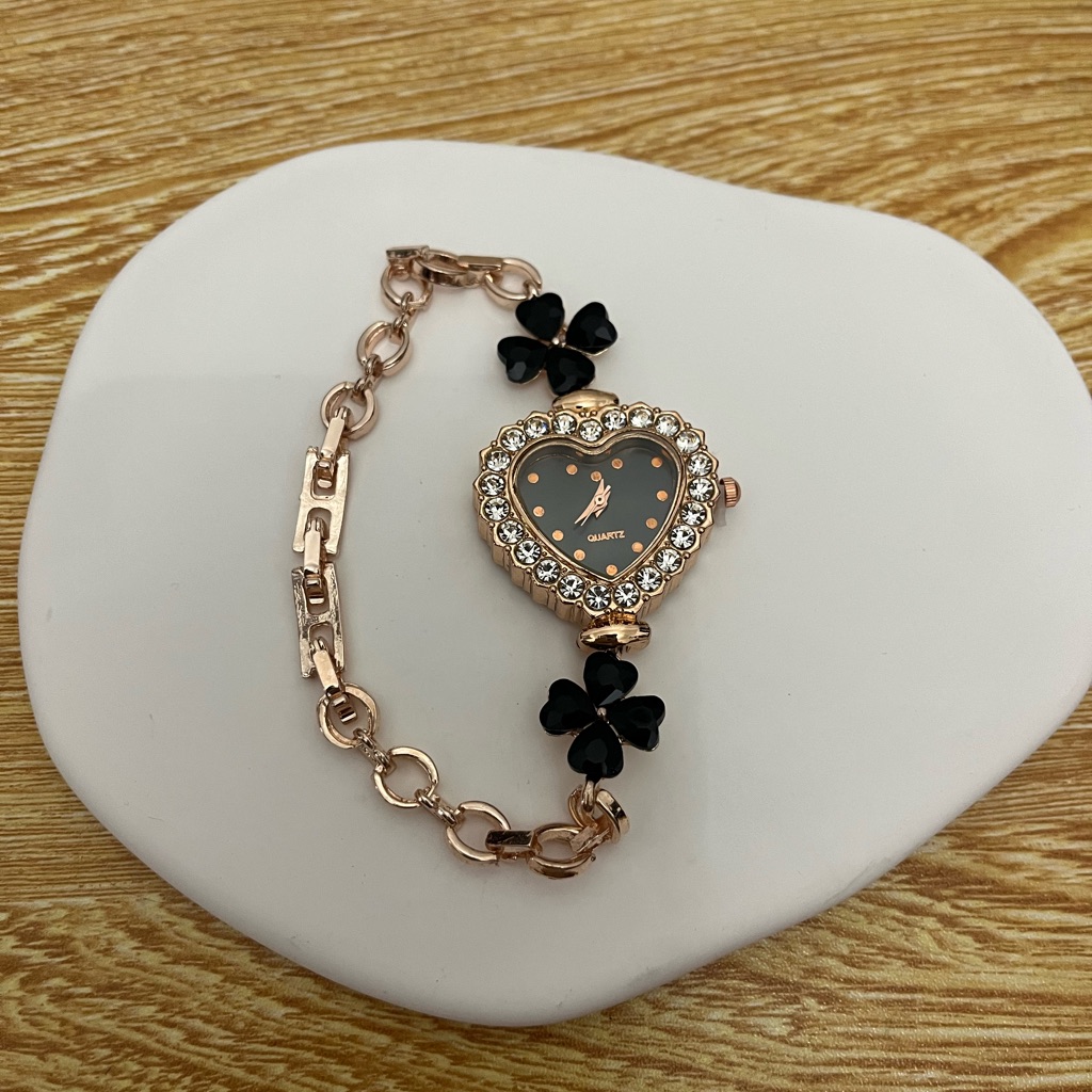 Black And Rose Gold Heart Watch